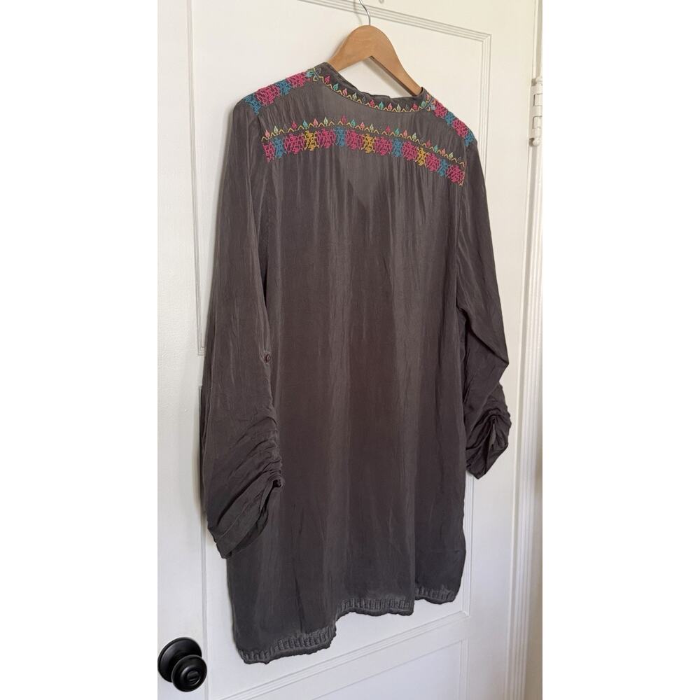 Johnny Was Tunic Shirt Dress Grey Feather Embroidered Pastel‎ Boho Sz XL - Picture 4 of 8